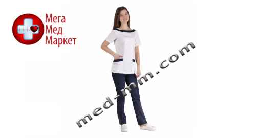 Купить Медицинский костюм Мюнхен белый/синий №1038 цена, характеристики, отзывы